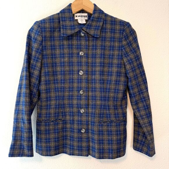 Vintage Joan Leslie Blue Plaid Blazer Size 4 Petite - Picture 1 of 7